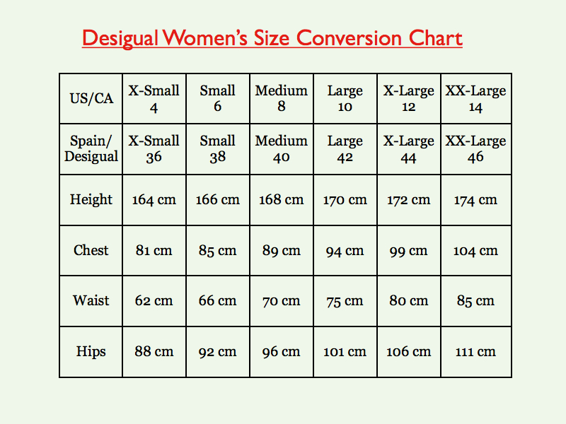 Desigual Size Guide Canada Fun Fashion